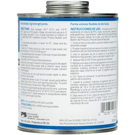 Weld-On 10280 795 Flex PVC Medium-Bodied Plumbing-Grade Solvent Cement - Fast Setting and Low-VOC, Clear, 1 Quart (32 fl oz)