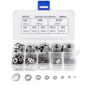 360 Pieces Stainless Steel Flat Washers, Flat Lock Washers Set, Lock Washer Kit, Flat Washers Assortment Set, Round Stainless Steel Spacer Assorted Washer Flat, for Home, Factories, Repair