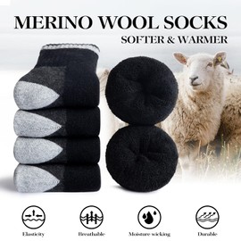 SIMIYA 5 Pair Merino Wool Socks Men Warm Thick Thermal Socks Hiking Socks for Cold Winter Outdoor Walking Running Skiing