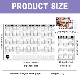 BEANPRECOY 2025 Annual Calendar Poster Yearly Wall Planner Smooth Full Year Wall Calendar Yearly Planner For School 365 Days Schedule Calendar Yearly Planner Wall Hanging for Calendar for Home School