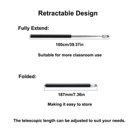 2-in-1 Pointer Stick and Touch Screen Pen, Telescopic Teaching Pointer Stylus Pen Extendable Handheld Pen for Presentations, Lectures, School Office Supplies (Silver)