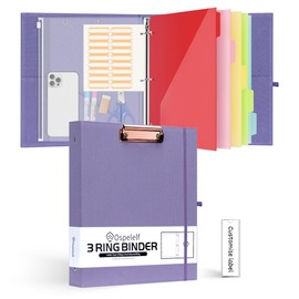 Ospelelf 1 Inch 3 Ring Binder with Dividers and Zipper Pouch, 5 Plastic Folders with 10 Pockets, Linen Hardcover Clipboards with Storage for Letter Size (8.5" x 11"), Purple School Binder