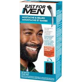 Just For Men Mustache & Beard, Beard Dye for Men with Brush Included for Easy Application, With Biotin Aloe and Coconut Oil for Healthy Facial Hair, Jet Black, M-60 (1 Count)