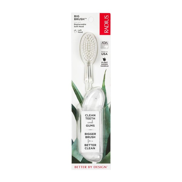 RADIUS Toothbrush Big Brush with Replaceable Head, Left Hand, Soft in Marble, BPA Free and ADA Accepted, Designed to Improve Gum Health and Reduce The Risk of Gum Disease