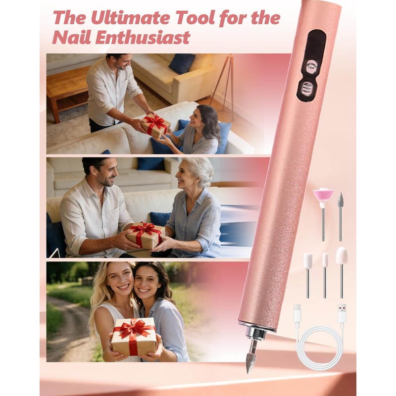 Electric Nail Drill for Acrylic Nails, 13600 RPM Cordless Nail