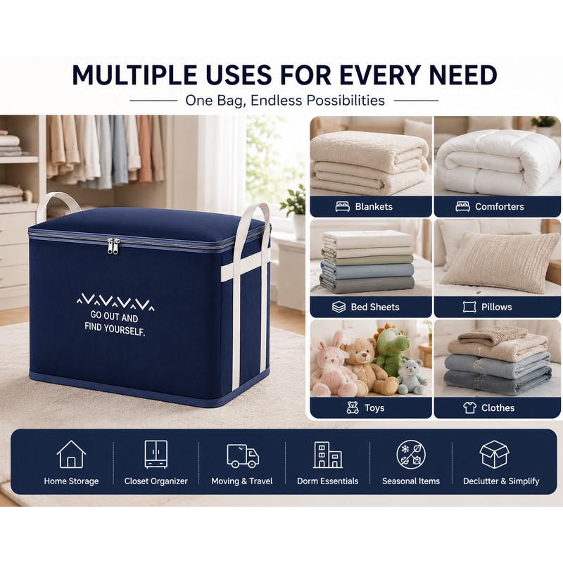 2 Pack Large Non-Woven Fabric Clothes Storage Bag Organizer with
