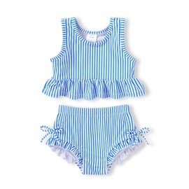 HAPPYMA Baby Swimsuit Toddler Girl Bathing Suit Summer Stripe Bikini Set Beach Two Piece Swim Wear (Blue, 18-24 Months)