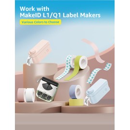 MakeID Label Maker Tape - Self-Adhesive Sticker Label Tape Refill Compatible with MakeID L1 Q1 Label Machine - Waterproof 6-Layer Laminated Film, Split-Back Design, 0.63"x13' (16mm x 4m)