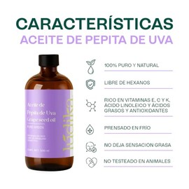 HEBBE - Aceite de Uva Pepita 500 ml | Combate Líneas de Expresión | Estimula Producción de Colágeno y Elastina | No Obstruye Poros | Hidratante de Pie