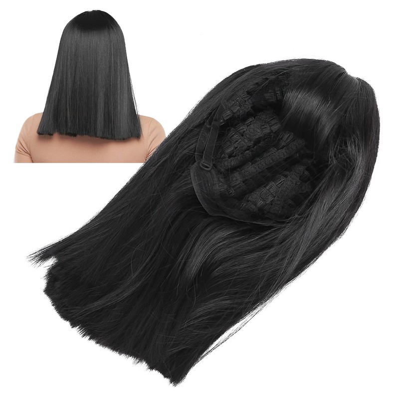 Women Long Straight Hair Full Wig Black Synthetic Wig With
