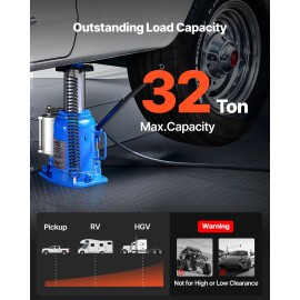 10-16.3 Inch Heavy Duty Welded Air Hydraulic Bottle Jack 32 Ton (70546.9 Lbs) Capacity Pneumatic/Manual Car JacksDefault: Default