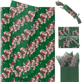 60 Sheets Football Tissue Paper, 20x14in Brown and Green Football Art Tissue Paper for Sports Themed Party Gift Wrapping Football Party Decor