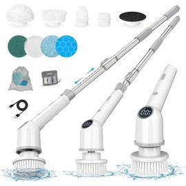 Electric Spin Scrubber, Cordless Bathroom Scrubber with 8 in 1 Electric Cleaning Brush & Detachable Extension Arm, Shower Scrubber 450RPM with Triple Speeds, 120Mins for Bathtub Tile Floor Car
