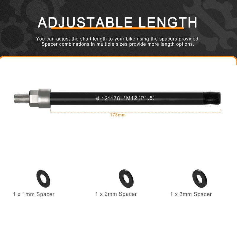 NICEDACK Quick Axle Adapter M12 x 1.5-172-178 mm for Bicycle