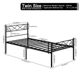 PROXRACER Twin Metal Platform Bed Frame with Headboard,Heavy Duty Steel Slat Support,Mattress Foundation,Under Bed Storage,No Box Spring Needed,Twin Size Bed Frame, Black