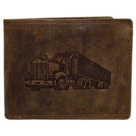 flevado Full Leather Men's Wallet with Embossed Truck, brown, purse