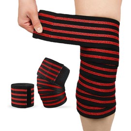 Par de Wraps para Rodilla Vendas de Rodillas para Gimnasio Rodilleras de Compresión Ajustables y Elasticas para Hombres y Mujeres,Provee Apoyo para Levantamiento de Peso- Rojo