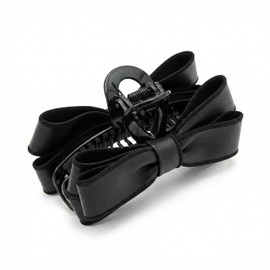 CONFORTEVOLE Leather Hair Claw Large, Ribbon, Black, Hair Clip, Secure, Elegant, Simple, Commuting, Formal, Women's
