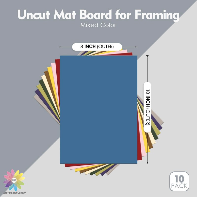 Mat Board Center, 10-Pack 8x10 Mixed Color Uncut Mat Boards/Backing