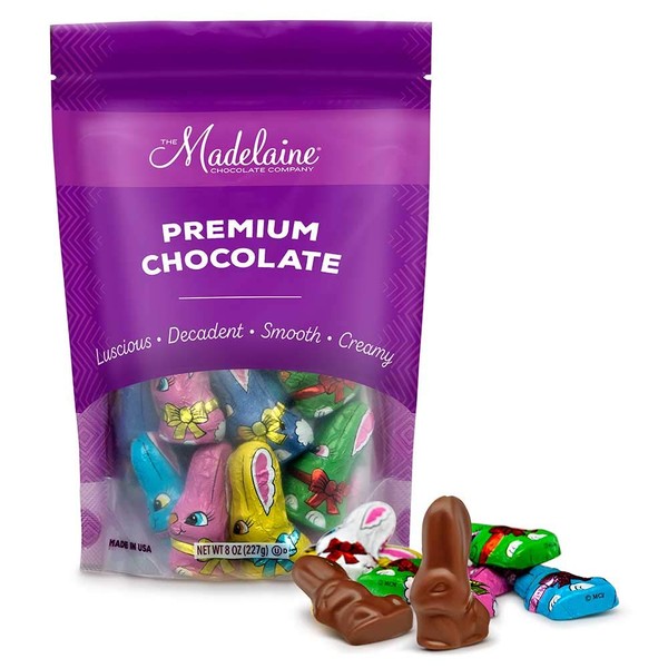 Madelaine Premium Milk Chocolate Long-eared Easter Baby Rabbits Wrapped In 6 Different Color Matte Italian Foils - 1/2 LB