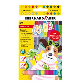 Eberhard Faber Colori 550020 Felt Tip Pens Set, 20 Colouring Pens in Cardboard Case, Felt Tip Pens Thick and Thin Tip