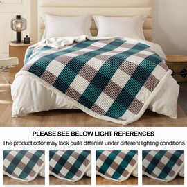 Gracelife Sherpa Fleece Throw Blanket for Couch, Soft and Cozy Queen Blanket for Bed, Warm Oversized Blanket 80”*90”-Thick Fluffy Plush Reversible Plaid Fleece Blanket for All Seasons, Teal