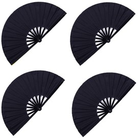 Gionforsy 4pcs Clap Fan Fabric Large Folding Fan Chinese Tai Chi Fan Set Decorative Folding Hand Fan for Festival Dance Party (White)