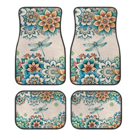 Brosoneto Boho Flower Car Floor Mats All Weather for 95% Sedan SUV Car - All Weather Protection - Easy to Clean Anti-Slip