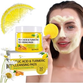 Turmeric Kojic Acid Cleansing Pads, 50Pcs Kojic Acid and Turmeric Cleansing Pads, Face Turmeric Kojic Acid Pads, Foaming Turmeric Exfoliating Pads, Turmeric Pads for Face Dark Spots, Gentle & Safe