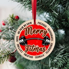 Merry Liftmas Bodybuilding Christmas Ornament, Perfect for Weightlifters, Decorative Holiday Ornament for Trees, Gift Idea for Exercise Enthusiasts, Personal Trainers and Workout Instructors