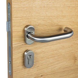 Gedotec Amsterdam Door Handle U-Shape Door Handle Garden Gate Door Fitting Stainless Steel Door Handle Set on Oval Rosettes Handle Set PZ Cylinder 1 Set Door Set Including Mounting Material