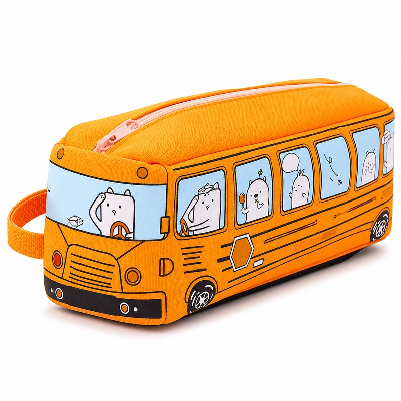 School Bus Pencil Case for Students – Large Capacity Cartoon