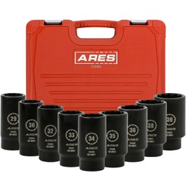 ARES 12066-9-Piece Axle Nut Socket Set - 29-39mm Axle Nut Sockets - 12 Point Sockets - Extra Deep 1/2-Inch Drive Impact Socket for Easy Removal of Axle Shaft Nuts