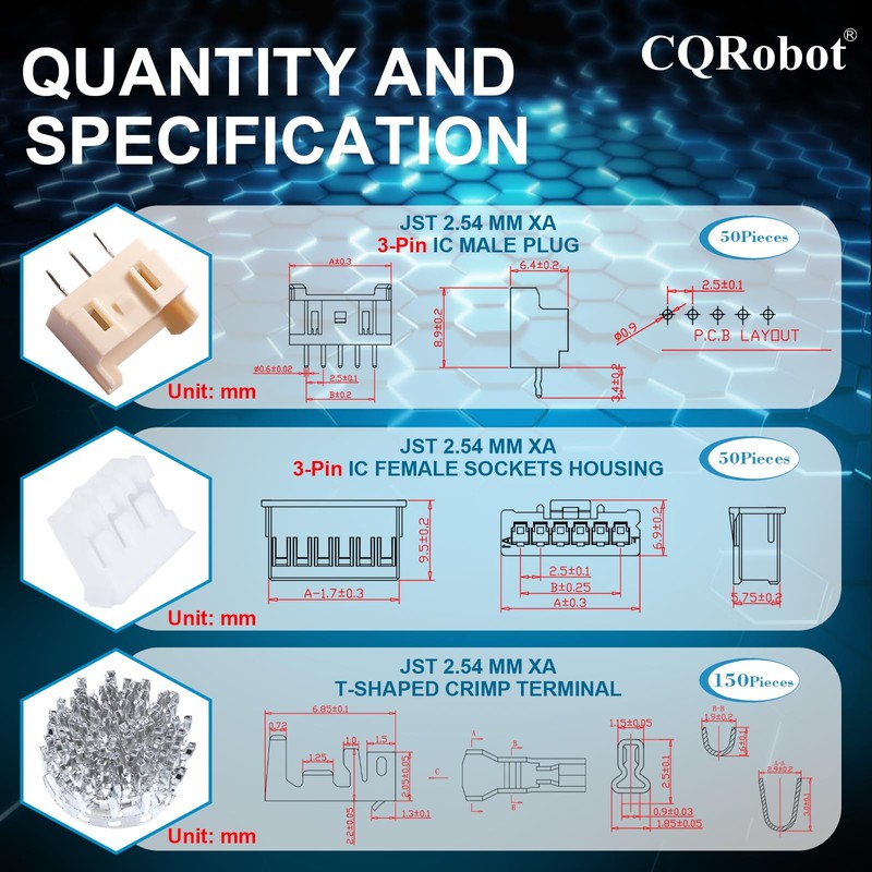CQRobot JST XA 2.54 mm Pitch 3-Pin Electronic Computer Connector