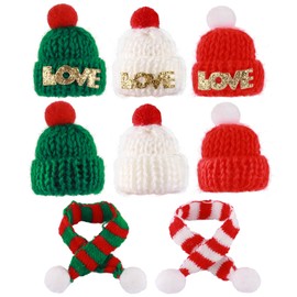 8 pcs Christmas Hanging Ornaments Set - Mini Wool Doll Hat & Scarf Decor for Santa Plush Dolls, Pets, Bears, Wine Bottles and Christmas Trees – Perfect Navidad Gifts for Family