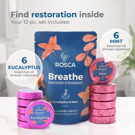 ROSCA Eucalyptus & Mint Shower Steamers - 12 Aromatherapy Shower Steamer with Essential Oils - Stress Relief Fizzies - Mothers Day Gifts, Relaxation Birthday Gifts for Women and Men