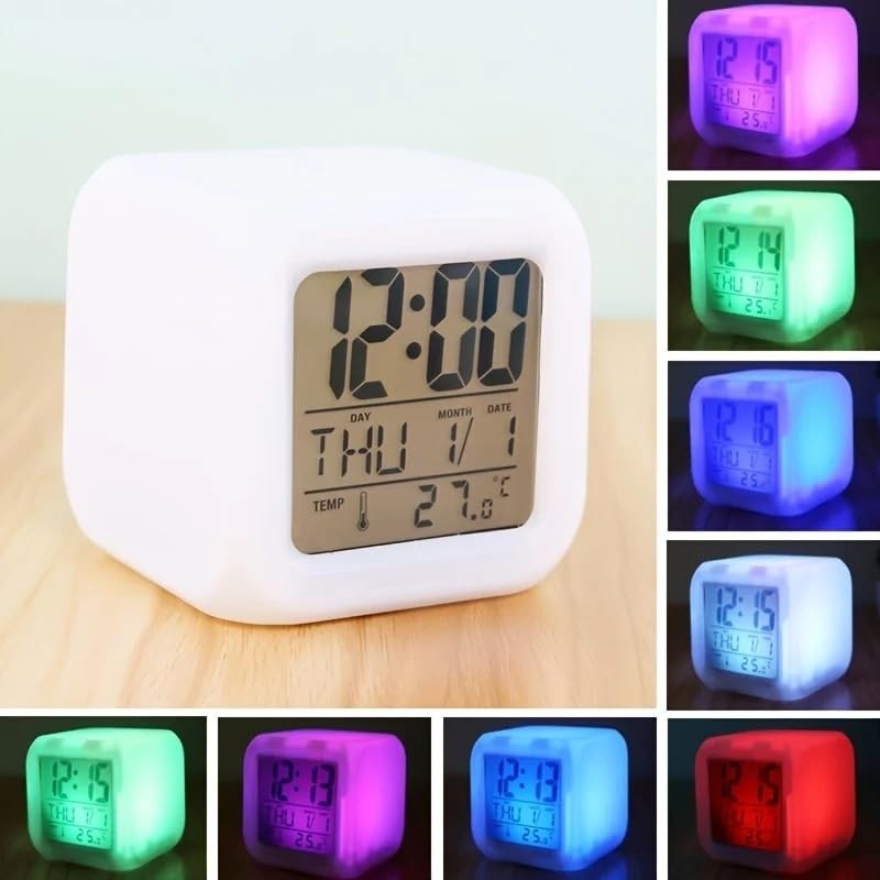 BUBUCAM Digital LED Color Change Alarm Clock, Multi-Functional Calendar Temperature