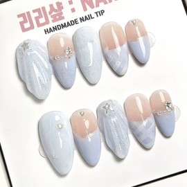 Blooming Cotton Handmade Nail Tips - Stiletto / 블루밍 코튼 수제네일팁 - 스텔레토