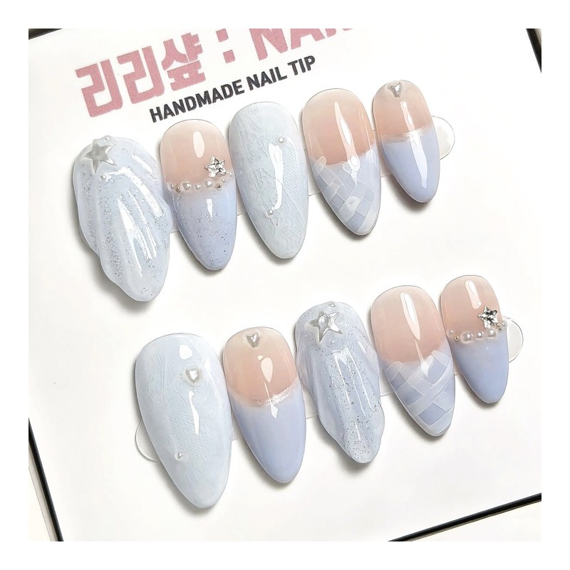 Blooming Cotton Handmade Nail Tips - Stiletto / 블루밍 코튼