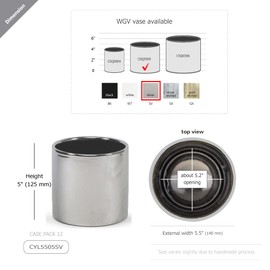 WGVI Silver Ceramic Cylinder Vase Width 5.5" Height 5", Flower Arrangements, Candle Holder, Terrarium Planter Pot, Storage Container Organizer, Pen Brush Holder, Smooth Silver Tabletop Decor, 1 Pc