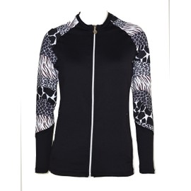 Private Island Women UPF50+ Front Zipper Up Long Sleeve Swimsuits Top with Both Side Pockets Swim Rash Guard (L, BWA-JRSRGT)