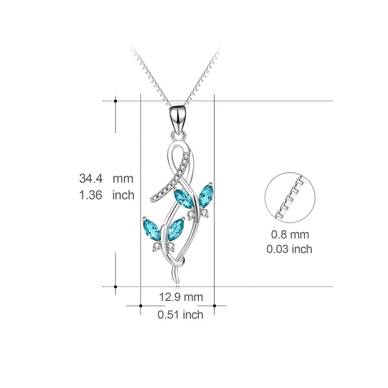 AOBOCO 925 Sterling Silver 2 Butterfly Pendant Necklace with Blue