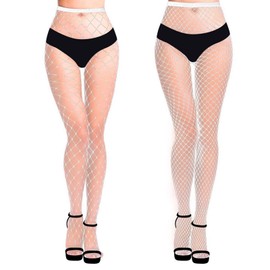 MengPa Women's Fishnets Tights High Waist Stockings Sexy Party Pantyhose 2Pcs (White-(L&XL Gride)) 2441