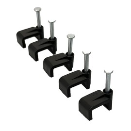 On1shelf® Black Flat Cable Clips with Fixing Nail 14mm 50 Pieces