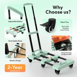 Voipvvii Folding Hand Truck 600lbs, Portable Heavy Duty Dolly Cart, 6 Wheels Collapsible Luggage Cart with 2 Elastic Ropes - Compact Trolley Cart for Easy Moving - Ideal Hand Cart for Travel and More