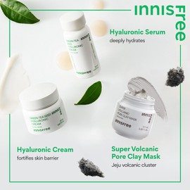 innisfree innisfree Hydrate + Purify Pores Mini Set of Korean Serum, Cream and Clay Mask with Green Tea and Hyaluronic Acid