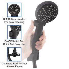 RecPro RV Handheld Shower Head and Hose with Shut Off and Holder | Matte Black