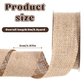 2 Inch Ribbon Burlap Wired Ribbon Jute Burlap Fabric Roll Natural Solid Ribbons for Gift Wrapping Craft Projects Wedding Decoration Home Decoration Outdoor Tree Decorations 10 Yard
