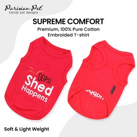 Parisian Pet Dog Tshirt - Embroidered “ Opps Shed Happens “ Dog Shirt - Breathable and Lightweight Dog Tank Top - Sleeveless Red Dog Tee Shirts - Machine Washable Dog Shirt for Large Dogs - 2XL