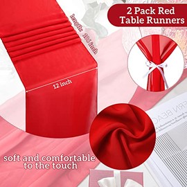 Tegeme 2 Caminos de Mesa de Gasa Roja de San Valentín 14 de Febrero 12 x 106 Pulgadas Camino de Mesa Romántico Transparente para Bodas, Aniversarios Fiestas Compromiso Decoración Mesa Día de Madre
